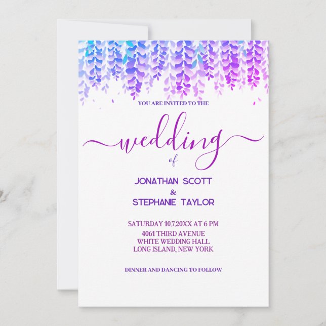 Convite Para Casamento Purple Wisteria Watercolor (Frente)