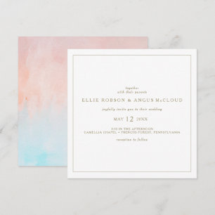 Convite para Casamento Quadrado de Cores Aquática