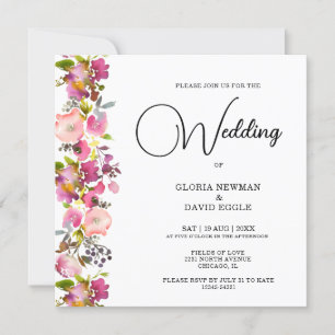 Convite para Casamento Quadrado Floral Rosa