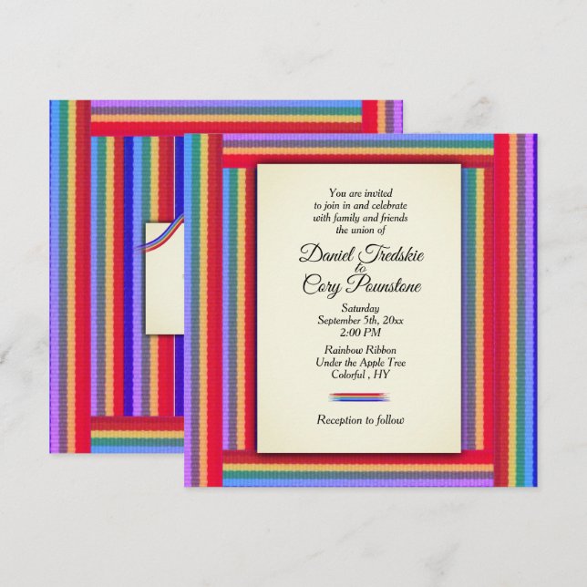 Convite para Casamento Rainbow Ribbon (Frente/Verso)