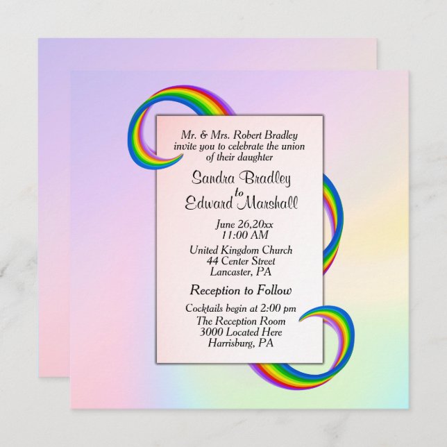 Convite para Casamento Rainbow Ribbon (Frente/Verso)