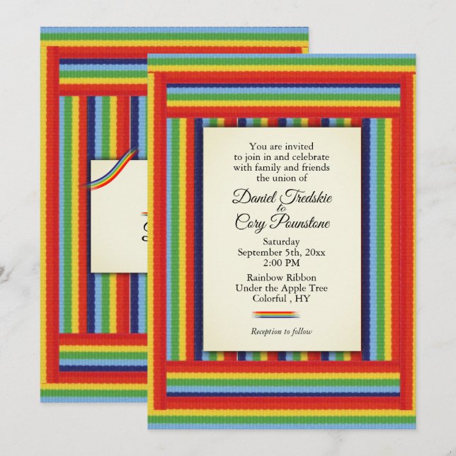Convite para Casamento Rainbow Ribbon (Frente/Verso)