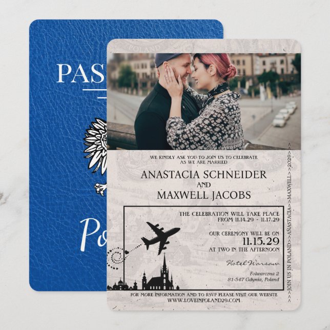 Convite para Casamento Real de Passaporte Polônia  (Frente/Verso)