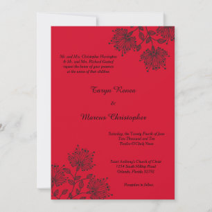 Convite para Casamento Red and Black Floral 5x7