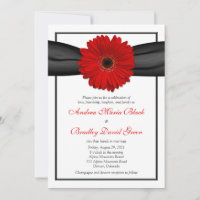 Convite para Casamento Red Gerbera Daisy Black Rib