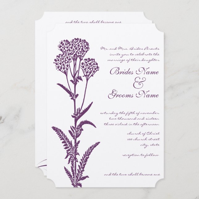 Convite para Casamento Religioso Roxo Floral (Frente/Verso)