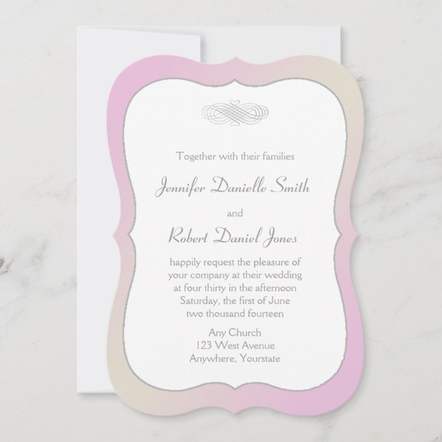 Convite para Casamento Romântico de Blush e Cinzas (Frente)