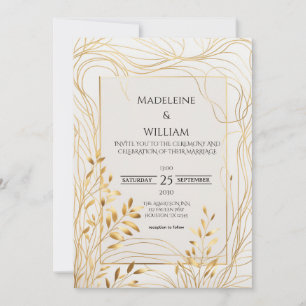 Convite para Casamento Romântico Dourado e Eucalyp