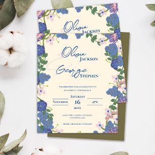 Convite para Casamento Romântico Floral Roxo e Azu