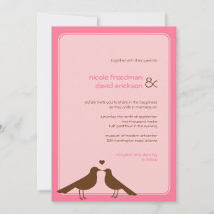Convite para casamento rosa de aves amadas contemp