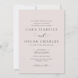 Convite para casamento rosa, elegante e formal