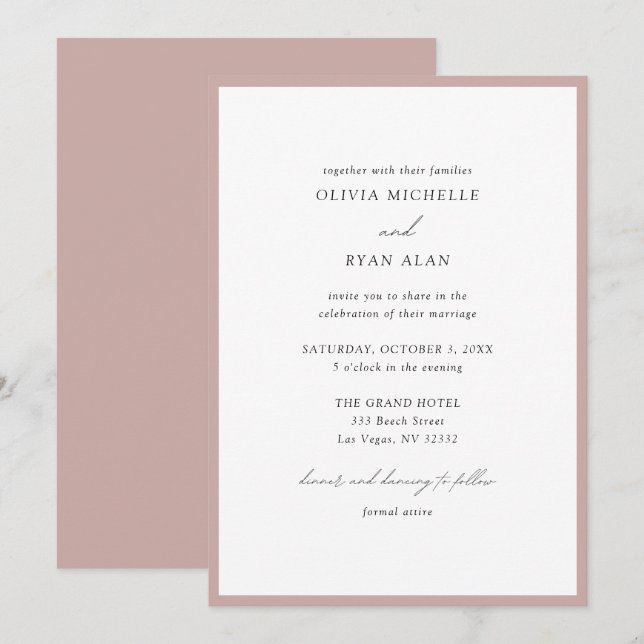 Convite para Casamento Rosa Migra Elegante Minimal (Frente/Verso)