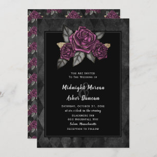 Convite para Casamento Rosa preto Moody Gothic
