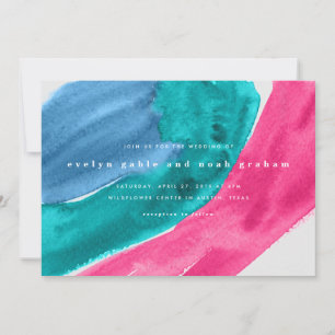 Convite para Casamento Rosa Quente de Aquarela Neg