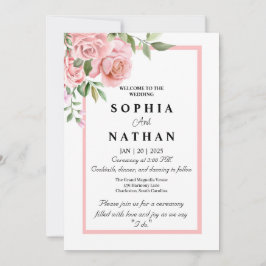 Convite para Casamento Rosa Rosa Elegante | Românt
