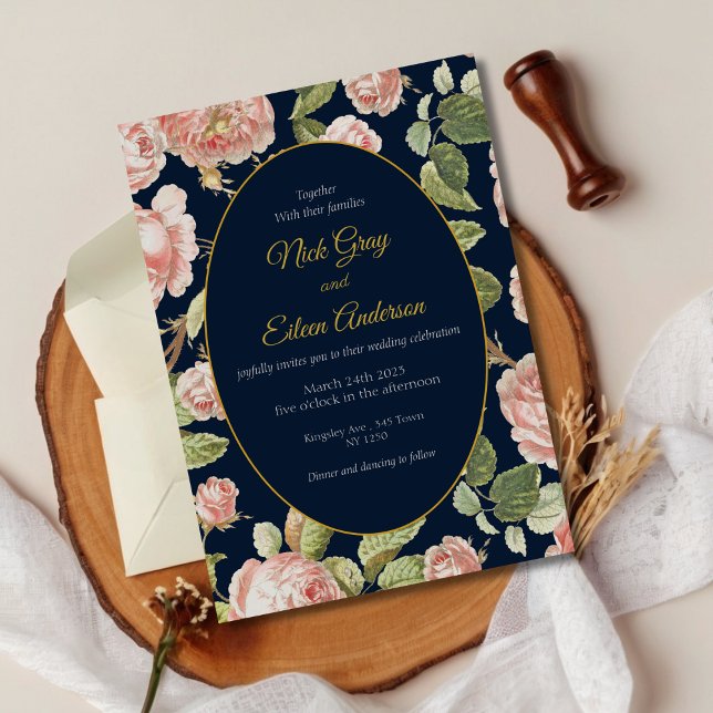 Convite para Casamento Rosa Rosa Rosa, Cor-de-Água (Watercolor Pink Rose Wedding Invite)