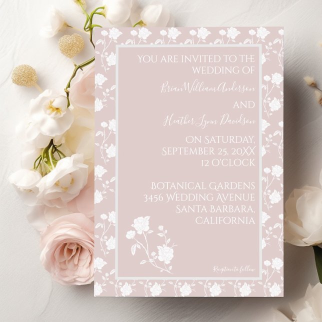 Convite para Casamento Rosa Rosa Rosa Rosa Esbranq (Blush Pink Rose Wedding Invitation)