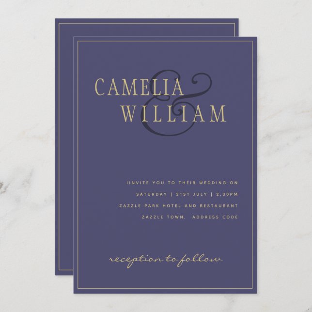 Convite para Casamento Roxo Azul Moderno Escuro (Frente/Verso)