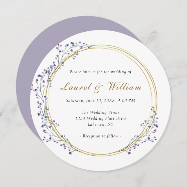 Convite para Casamento Roxo Dourado Círculo (Frente/Verso)