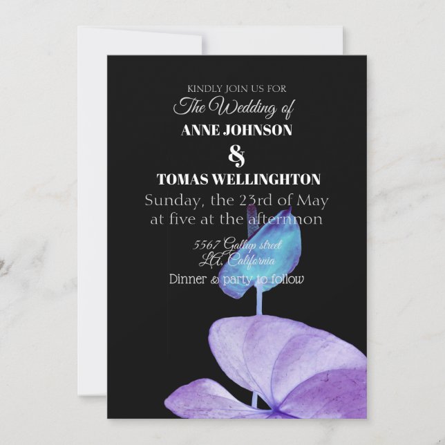Convite para Casamento, Roxo e Preto (Frente)