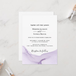 Convite para Casamento Roxo Moderno em Aquarela