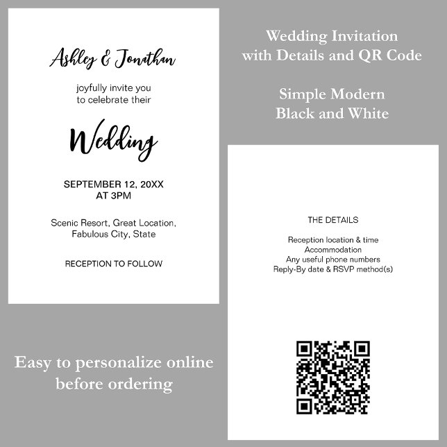Convite para Casamento RSVP de Código QR Moderno S (Criador carregado)
