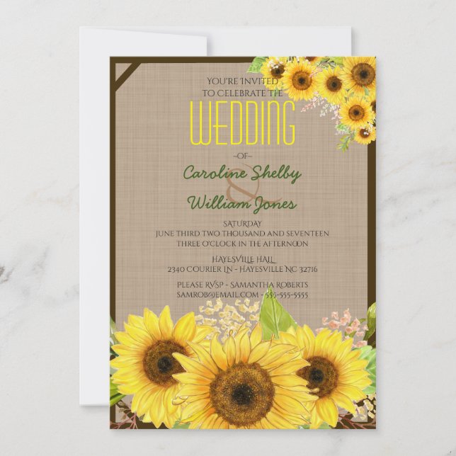 Convite para Casamento Russo de Girassol (Frente)