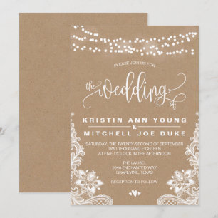 Convite para Casamento Russo de Kraft Lace e Luzes