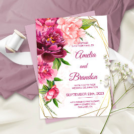Convite para Casamento Russo de Peônias Rosa de Ág