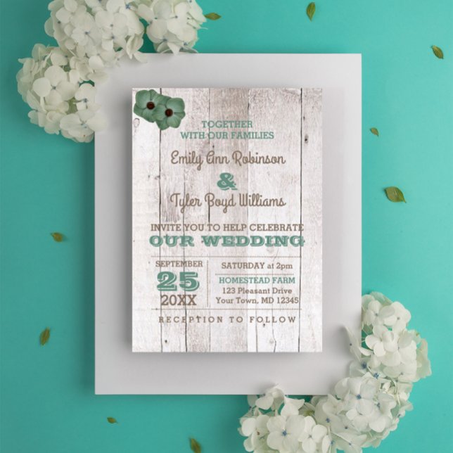 Convite para Casamento Russo de Teal Whitewash (Criador carregado)