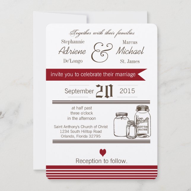 Convite para Casamento Russo do País Mason Jar 5x7 (Frente)