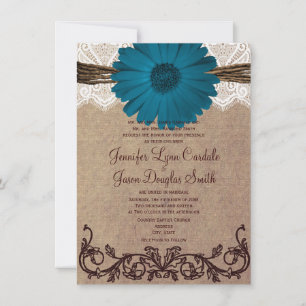 Convite para Casamento Rustic Blue Gerber Daisy La