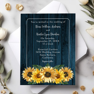 Convite para Casamento Rustic Blue Sunflower