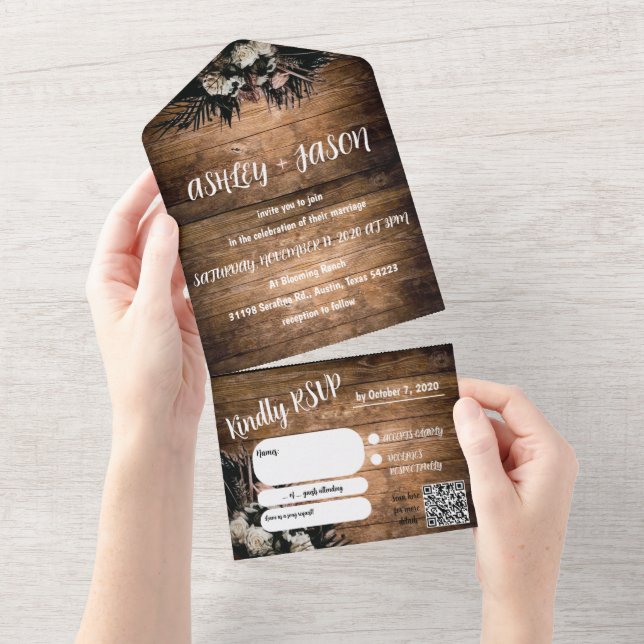 Convite para casamento Rustic Boho (Aba destacável)