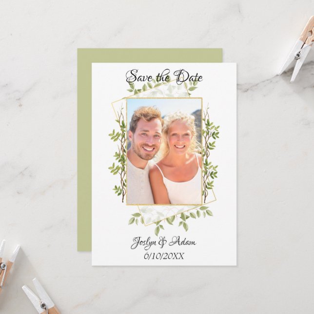 Convite para Casamento Rustic Branch Greenery (Frente/Verso In Situ)