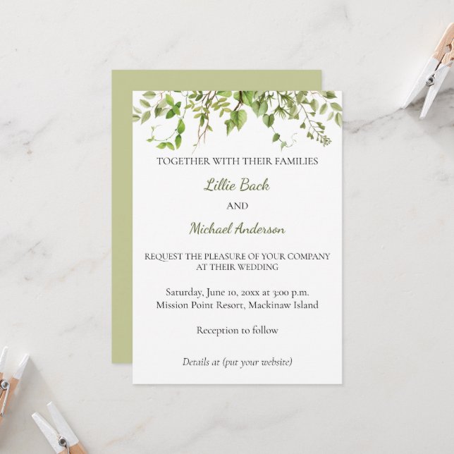 Convite para Casamento Rustic Branch Greenery (Frente/Verso In Situ)