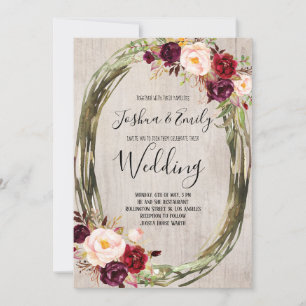 Convite para Casamento Rustic Burgundy Peony