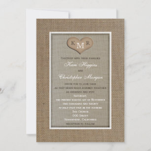 Convite para Casamento Rustic Burlap com Monograma