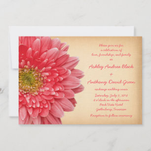 Convite para Casamento Rustic Coral Gerbera Daisy