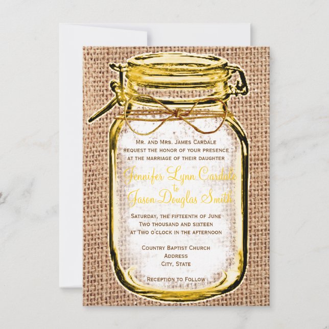 Convite Para Casamento Rustic Country Mason Jar Bu (Frente)