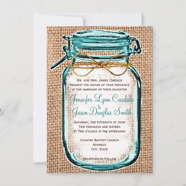 Convite Para Casamento Rustic Country Mason Jar Bu (Frente)
