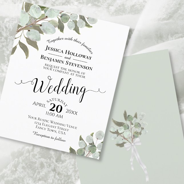 Convite para Casamento Rustic Eucalyptus BUDGET (Criador carregado)