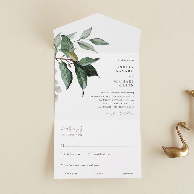 Convite para Casamento Rustic Greenery All-in-One (Criador carregado)