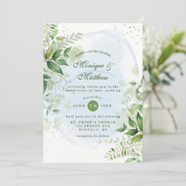 Convite para Casamento Rustic Greenery Dusty Blue