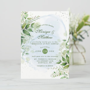 Convite para Casamento Rustic Greenery Dusty Blue