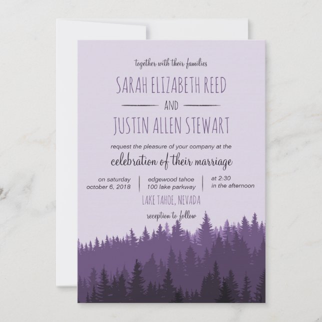 Convite para casamento Rustic Mountain em roxo (Frente)
