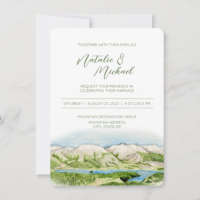 Convite para Casamento Rustic Mountain Watercolor (Frente)