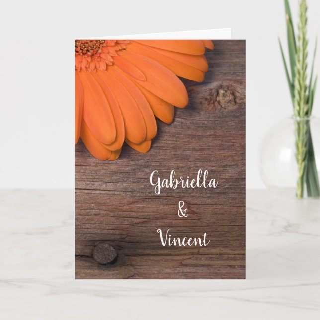 Convite para Casamento Rustic Orange Daisy Barn (Frente)