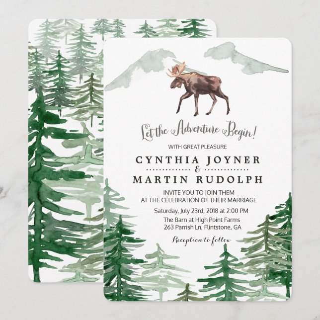 Convite para Casamento Rustic Tree Moose (Frente/Verso)