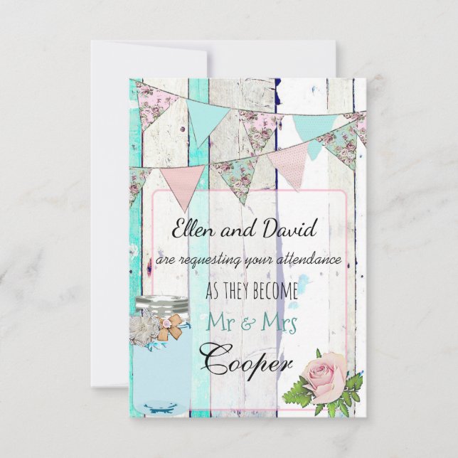 Convite Para Casamento Rustic Wood Mason Jar Shabb (Frente)